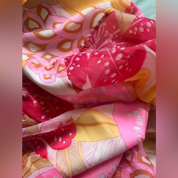 70’s Handmade Vintage Ruffle Button-Up Pink & Yellow Floral Maxi Dress w/ Belt - Picture 5 of 7